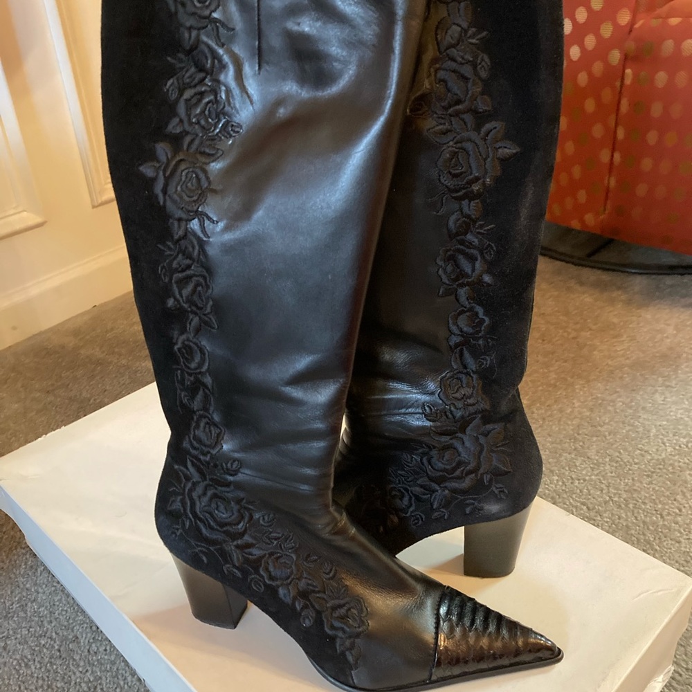 Black leather and suede crocodile leather boots 9/39 size